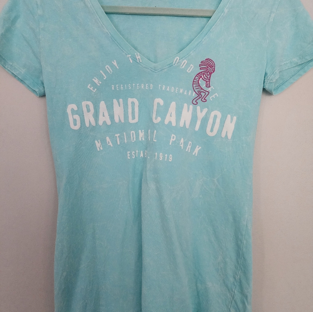 Women's Grand Canyon Print Cotton Enjoy the Good Life Shirt Sz M Teal